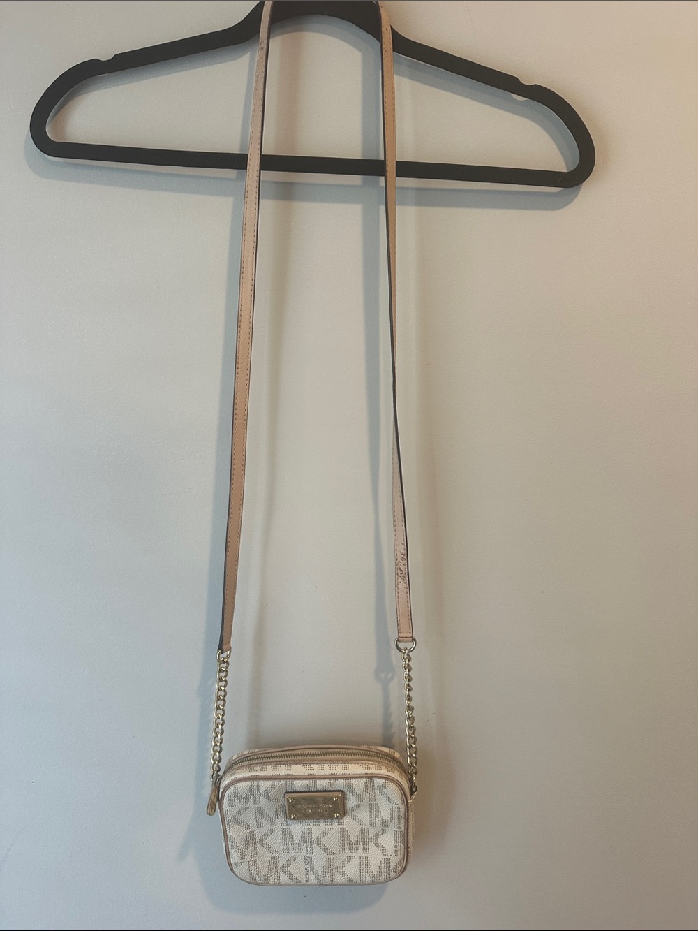 Michael Kors Beige/Pink MK Logo Crossbody Bag